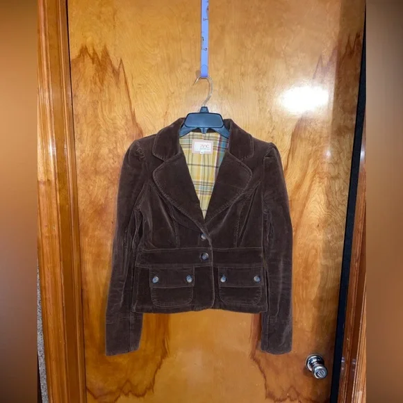 Y2K Zinc Corduroy Dark Brown Blazer Puff Shoulder Cropped Size Medium - Picture 11 of 12